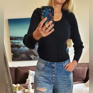 INC Women's scoop neck black knit top size M